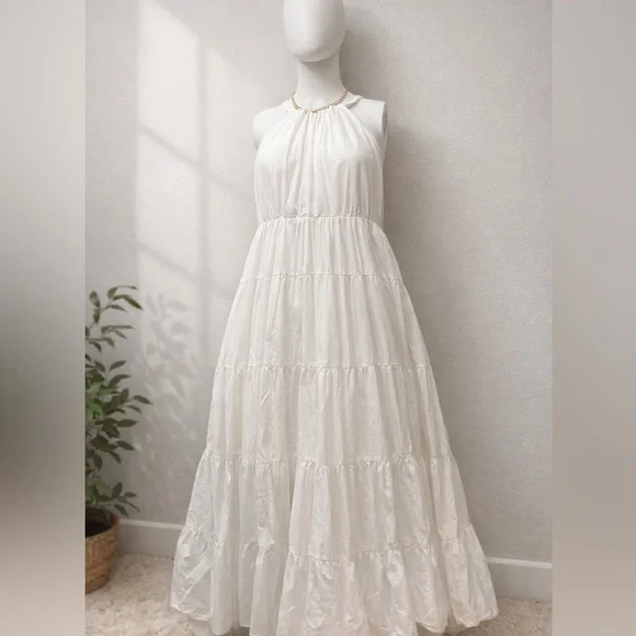 Anthropologie Forever That Girl Tiered Ruched Back Bow Maxi Dress - Picture 4 of 8